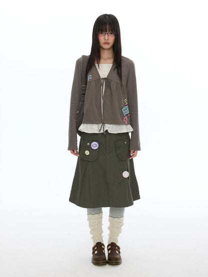 Coffee Color Tie-Up Two-Piece Long-Sleeve Cardigan【s0000019052】