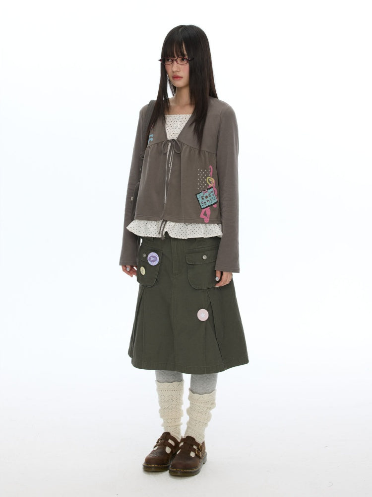 Coffee Color Tie-Up Two-Piece Long-Sleeve Cardigan【s0000019052】