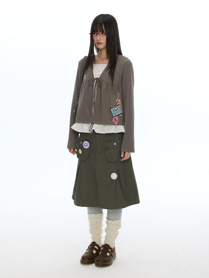 Coffee Color Tie-Up Two-Piece Long-Sleeve Cardigan【s0000019052】