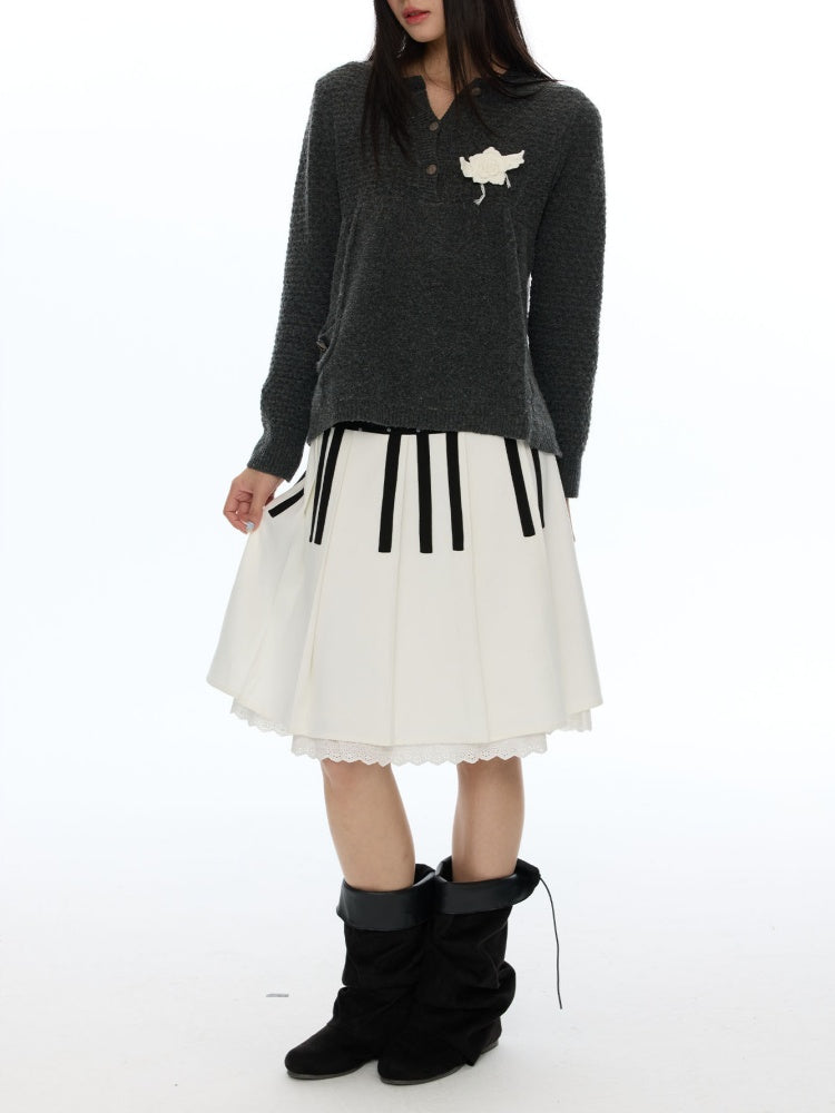 Piano Key Polka Dot Woolen Pleated Skirt【s0000019053】