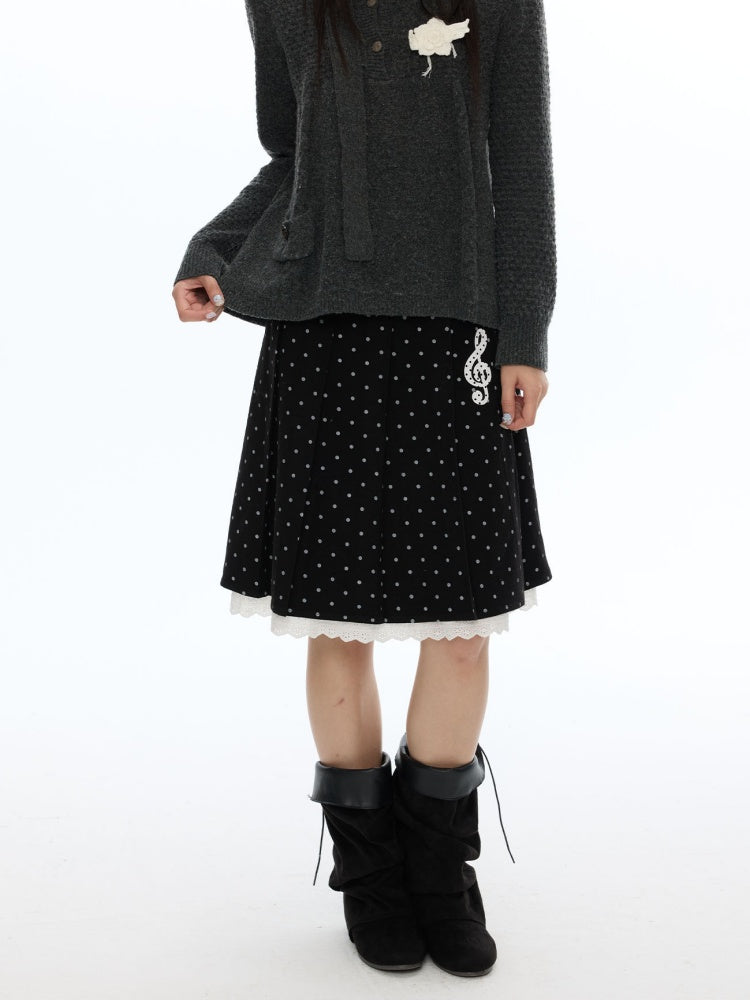 Piano Key Polka Dot Woolen Pleated Skirt【s0000019053】