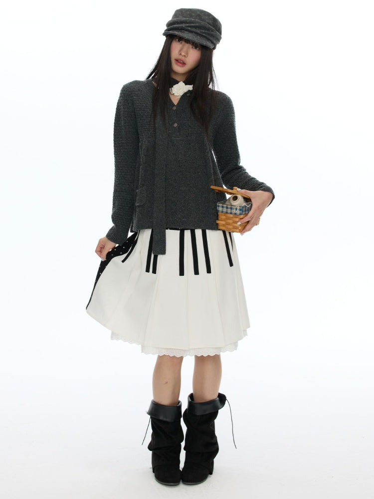 Piano Key Polka Dot Woolen Pleated Skirt【s0000019053】