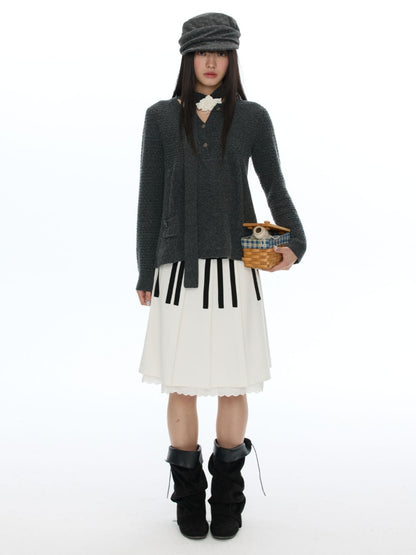 Piano Key Polka Dot Woolen Pleated Skirt【s0000019053】