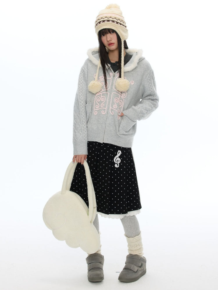 Piano Key Polka Dot Woolen Pleated Skirt【s0000019053】