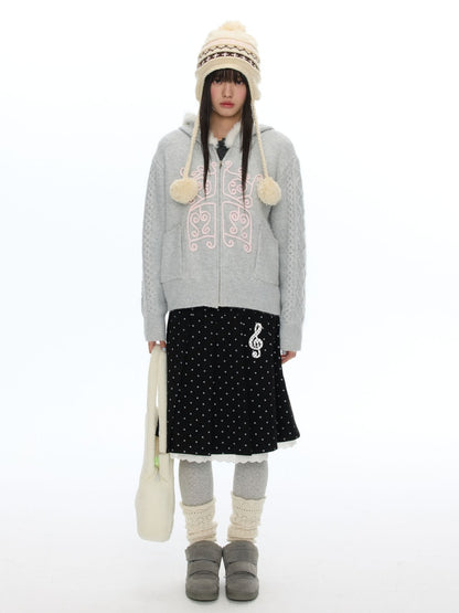 Piano Key Polka Dot Woolen Pleated Skirt【s0000019053】