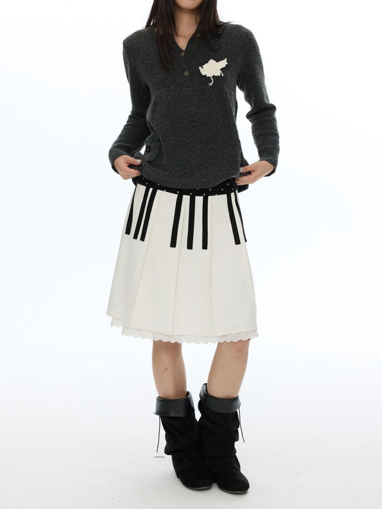 Piano Key Polka Dot Woolen Pleated Skirt【s0000019053】