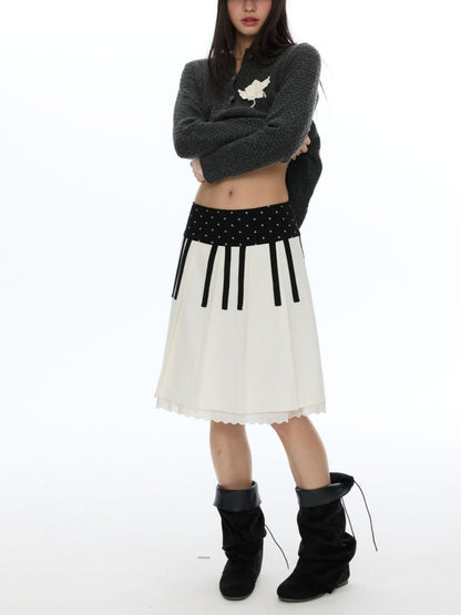 Piano Key Polka Dot Woolen Pleated Skirt【s0000019053】