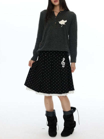 Piano Key Polka Dot Woolen Pleated Skirt【s0000019053】