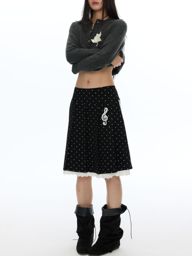 Piano Key Polka Dot Woolen Pleated Skirt【s0000019053】