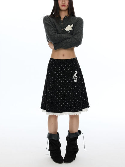 Piano Key Polka Dot Woolen Pleated Skirt【s0000019053】