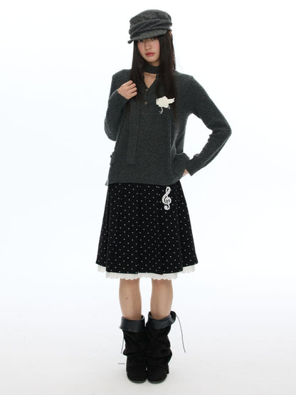 Piano Key Polka Dot Woolen Pleated Skirt【s0000019053】