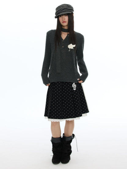 Piano Key Polka Dot Woolen Pleated Skirt【s0000019053】