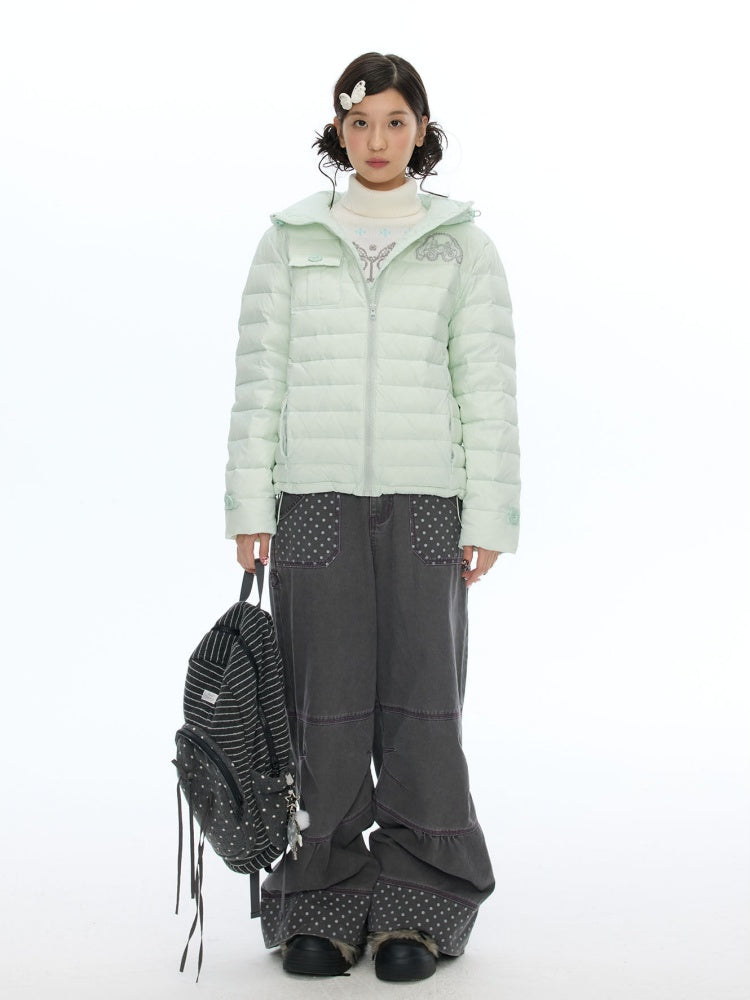 White Duck Down Cold-Resistant Warm Hooded Ribs Down Jacket【s0000019055】