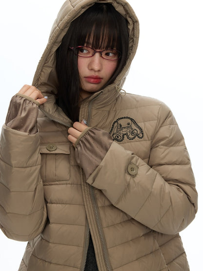 White Duck Down Cold-Resistant Warm Hooded Ribs Down Jacket【s0000019055】