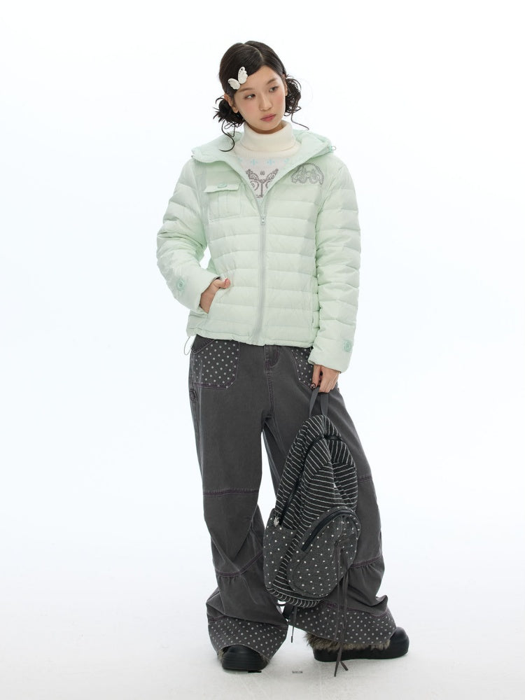 White Duck Down Cold-Resistant Warm Hooded Ribs Down Jacket【s0000019055】