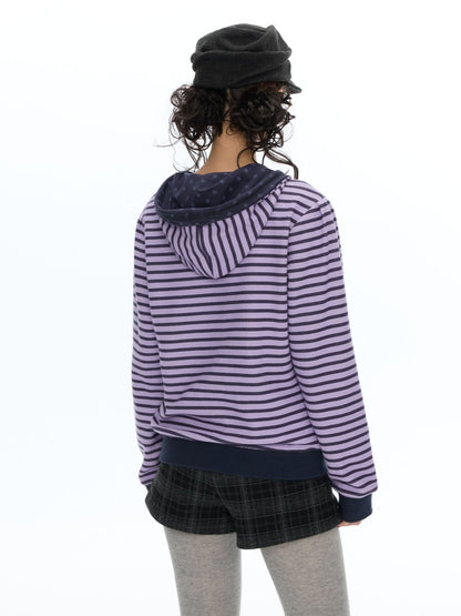 Stripe Cross-Stitch Hooded Double-Zipper Sweatshirt【s0000019056】