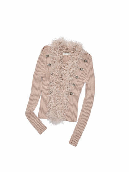 Vintage British Style Napoleon Patchwork Pitted Stripe Wool Collar Knit Cardigan【s0000019022】