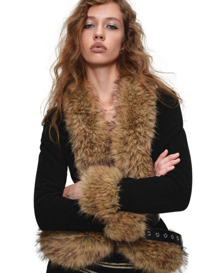 Vintage Leather Belt Slim Large Fur Collar Short Coat【s0000019023】