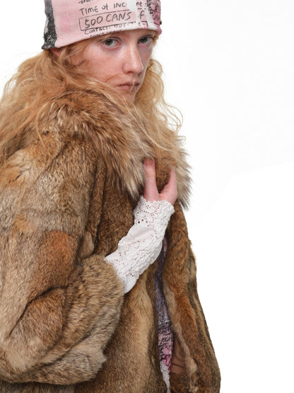 Rabbit Hair Patchwork Raccoon Fur Collar 8/4 Sleeve Short Jacket【s0000019024】
