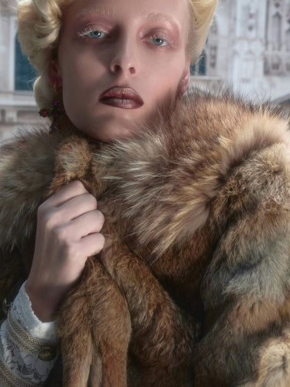 Rabbit Hair Patchwork Raccoon Fur Collar 8/4 Sleeve Short Jacket【s0000019024】