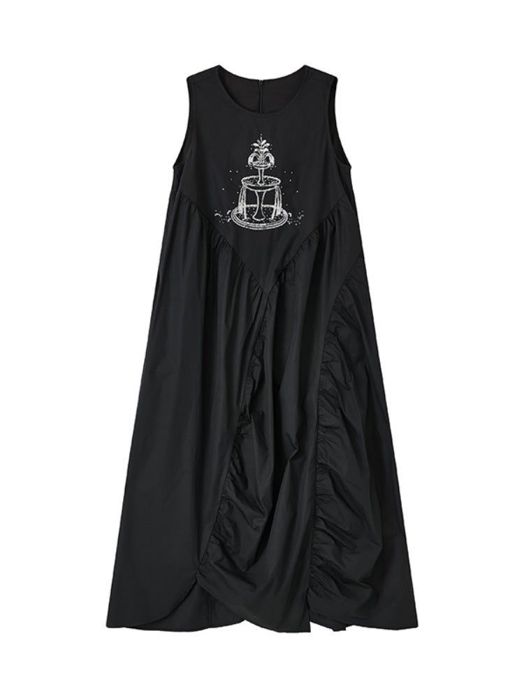 Embroidered A-Line Sleeveless Long Dress【s0000011897】