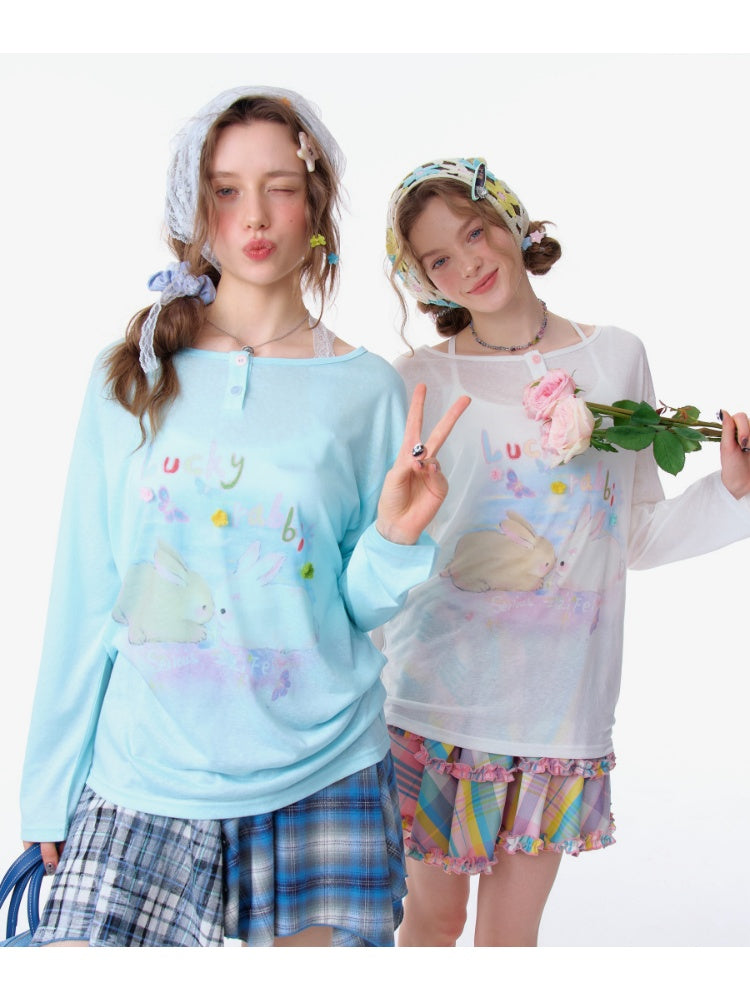 Rabbit Print Long Sleeve T-Shirt【s0000011915】