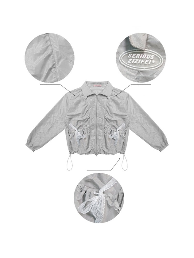 Lace Bow Long Sleeve Double-Zip Jacket【s0000011912】