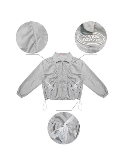 Lace Bow Long Sleeve Double-Zip Jacket【s0000011912】