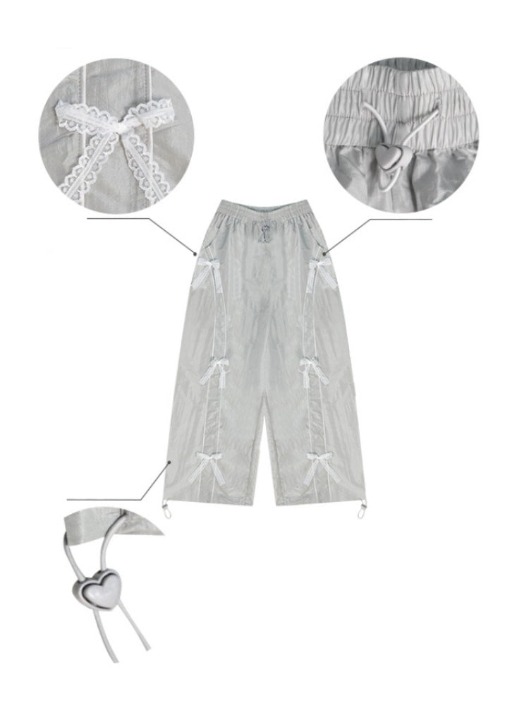 Lace Bow Wide Leg Straight Sports Casual Pants【s0000011918】