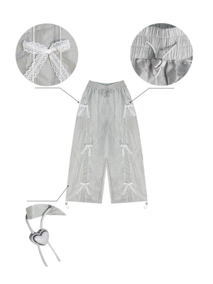 Lace Bow Wide Leg Straight Sports Casual Pants【s0000011918】