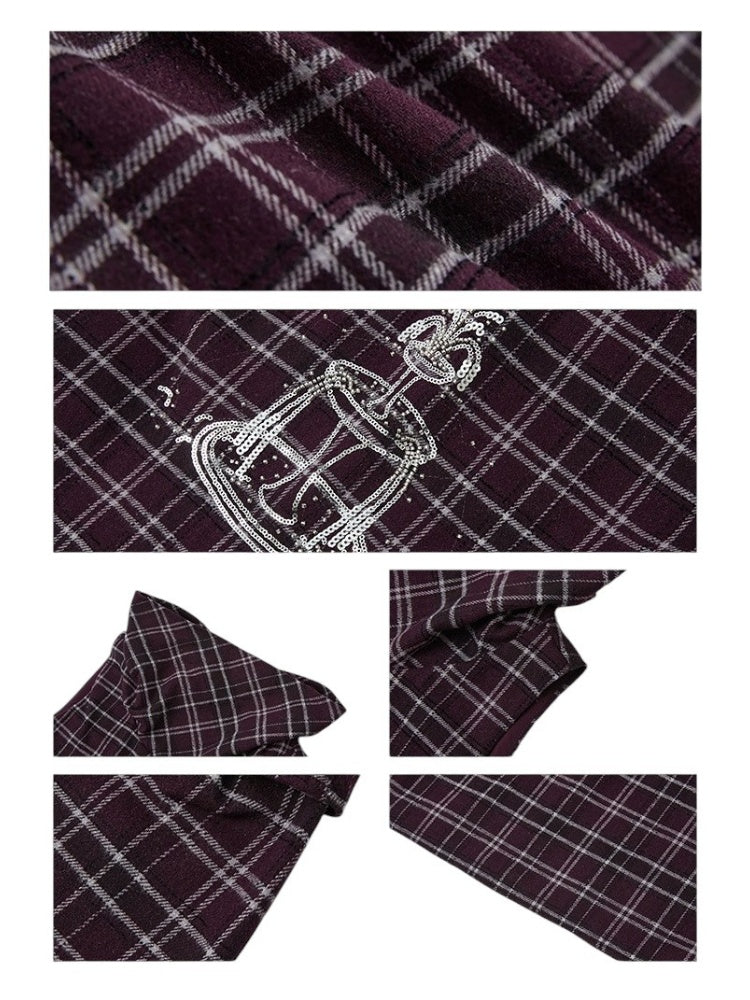 Plaid Embroidery Sleeveless Tiered Long Dress【s0000011898】