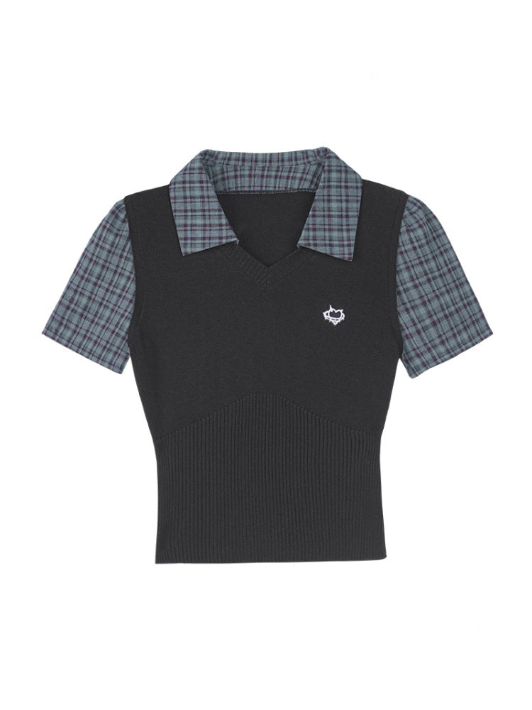 Fake Two Pieces Knitted Vest Polo Short Sleeve T-Shirt【s0000011926】