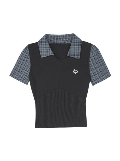Fake Two Pieces Knitted Vest Polo Short Sleeve T-Shirt【s0000011926】