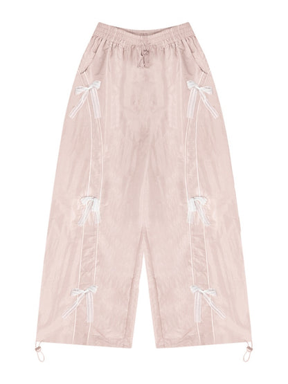 Lace Bow Wide Leg Straight Sports Casual Pants【s0000011918】