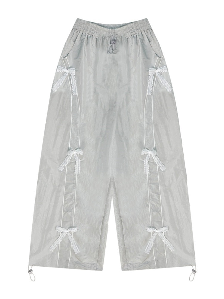 Lace Bow Wide Leg Straight Sports Casual Pants【s0000011918】