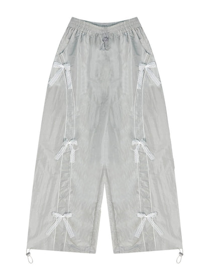Lace Bow Wide Leg Straight Sports Casual Pants【s0000011918】