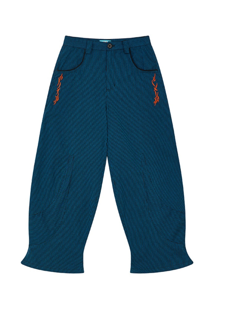 Orange Embroidered Striped Loose Banana Pants【s0000011901】