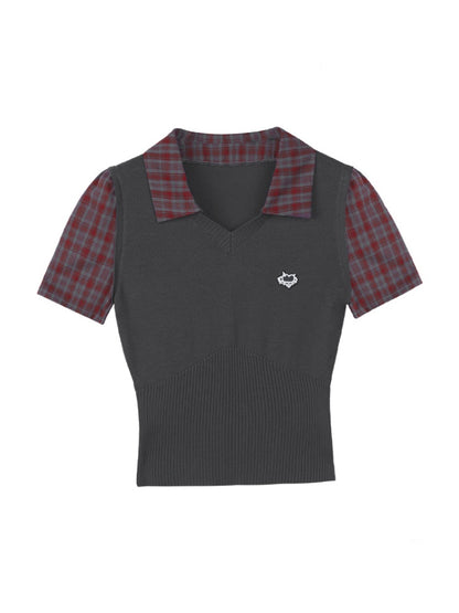 Fake Two Pieces Knitted Vest Polo Short Sleeve T-Shirt【s0000011926】