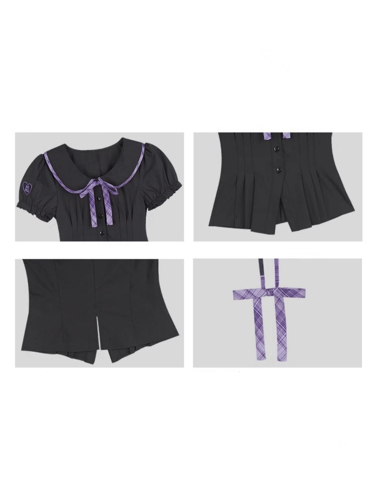 Puff Sleeve Button Down A-Line Flare Blouse【s0000011932】