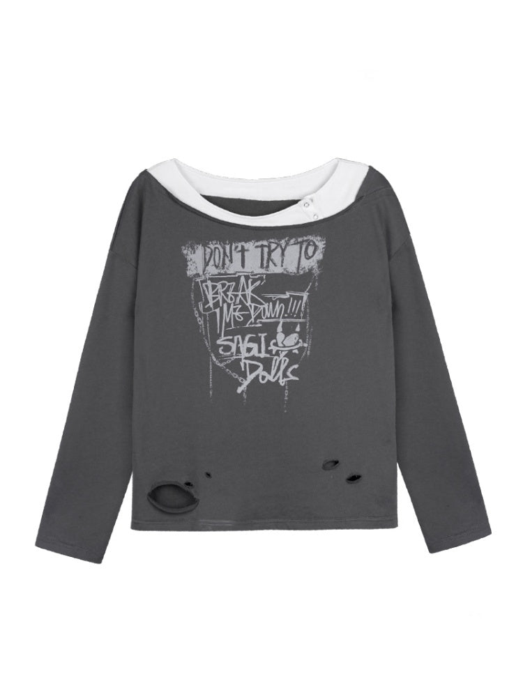 Distressed Hole Fake Two Long Sleeved Sweatshirt【s0000011923】
