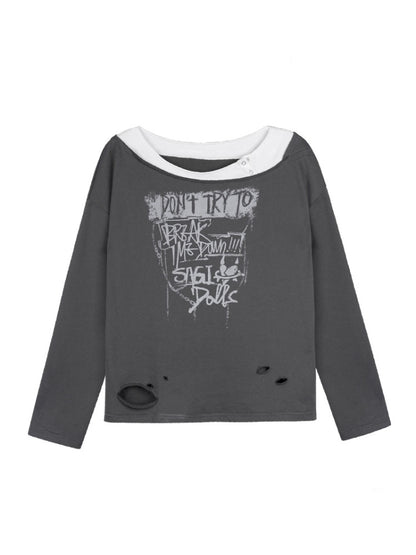 Distressed Hole Fake Two Long Sleeved Sweatshirt【s0000011923】