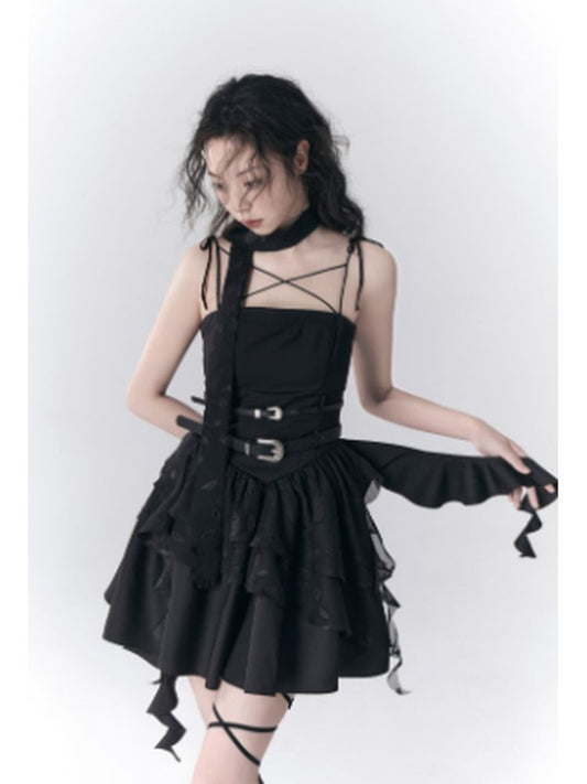 Black Rose Ribbon Dress & belts【s0000001783】