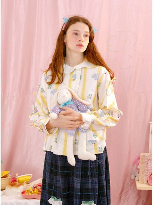 Illustration Print Stripe Shirt【s0000001563】