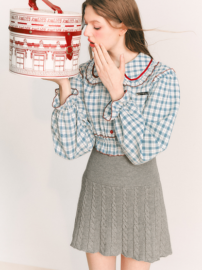 Round collar check blouse【s0000000981】