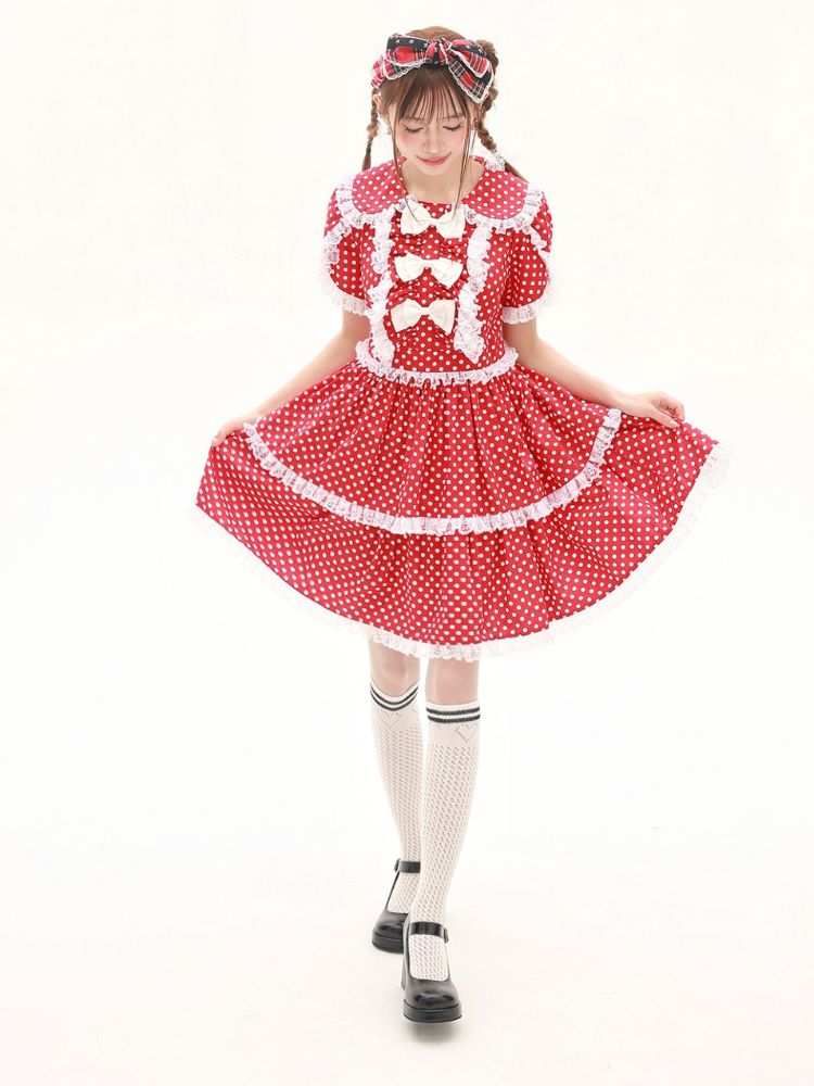 Polka dot ribbon frill dress【s0000001879】