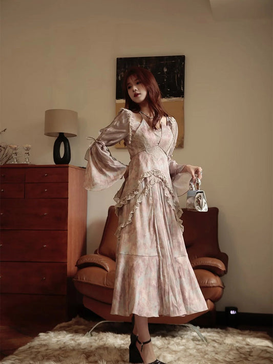 2Type Floral Ruffle Lace-Up Lace Feminine One-Piece【s0000004014】