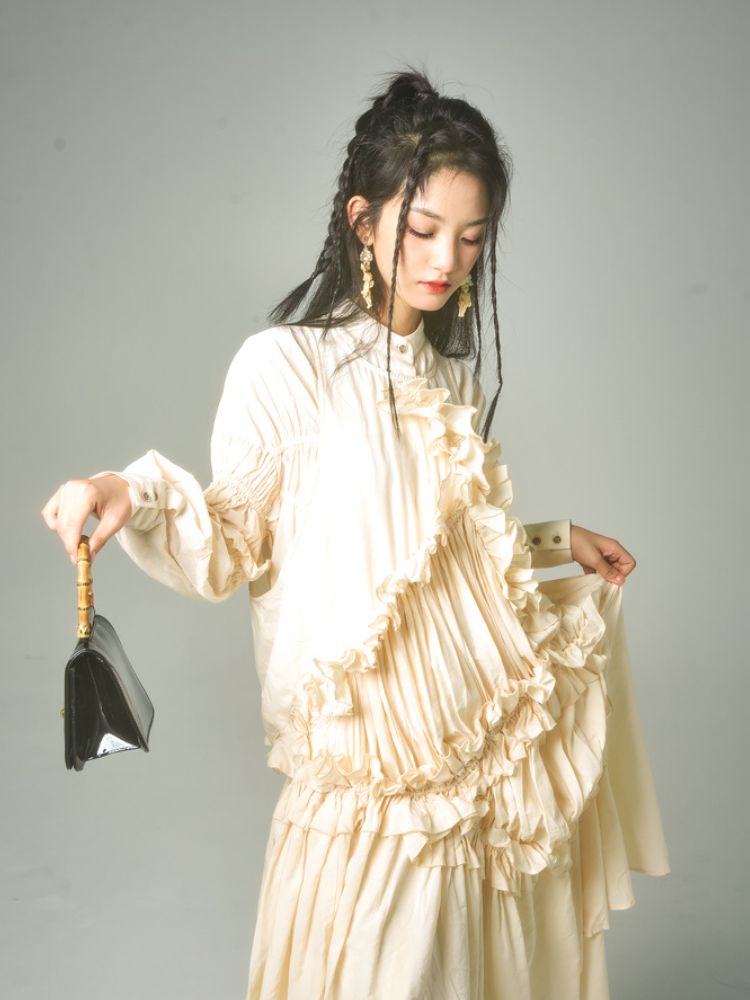 Ruffled shirt long dress【s0000001464】