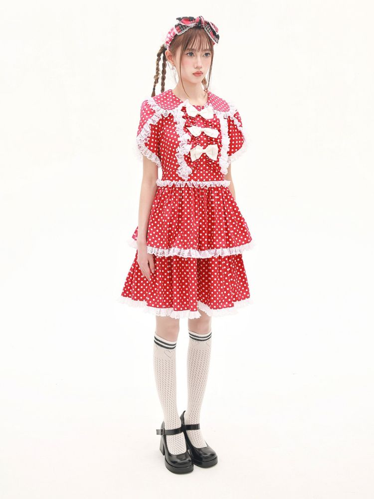 Polka dot ribbon frill dress【s0000001879】