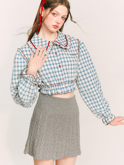 Round collar check blouse【s0000000981】