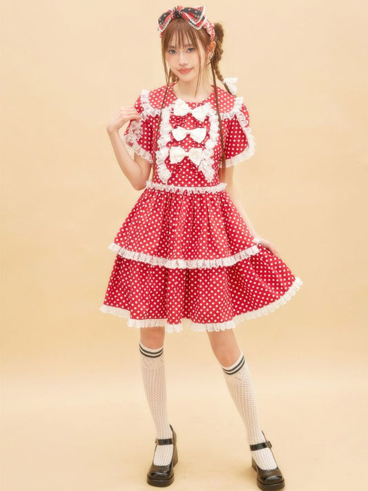 Polka dot ribbon frill dress【s0000001879】